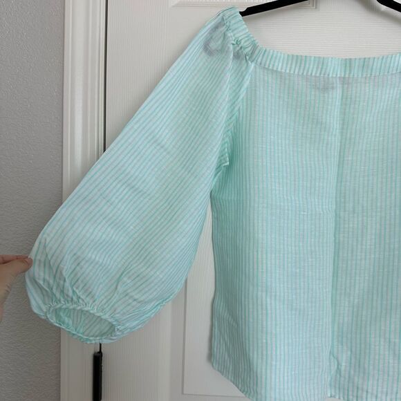 Massimo Dutti Mint & White Striped Viscose Linen Cotton Top, Size 8 - Picture 3 of 9